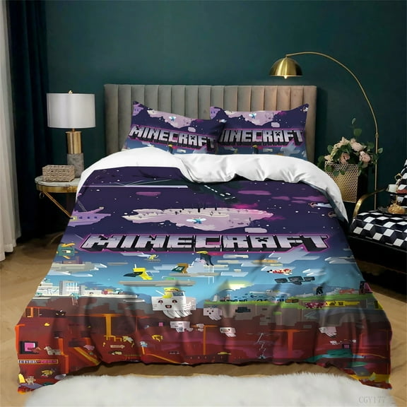 Game Minecraft Bedding Set 3 Pieces Soft and Breathable Duvet Cover Set for Teen All Season Light-Weight Comforter Cover