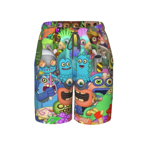 Game My Singing Monsters Boy's Board Shorts Teen Swim Trunks Drawstring Quick Dry Beach Shorts Summer Swimsuits with Mesh Lining and Pockets