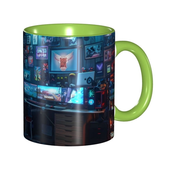 Game Neon Coffee Mug Fun Custom Ceramic Mugs 11oz Green