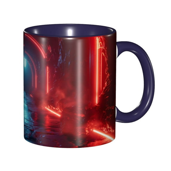 Game Neon Coffee Mug Fun Custom Ceramic Mugs 11oz Navy Blue