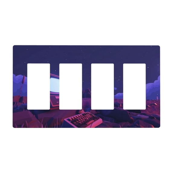 Game Neon Cyberpunk Style Switch Cover Decorative Wall Plate / 4-Gang Screwless / Standard Size 4.5x8 in