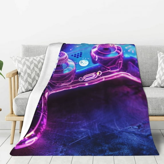 Game Neon Cyberpunk Style Throw Blanket for Stylish Warm Winter Cabin Ultra-Soft Micro Fleece Blanket, Premium Microfiber, Silky Soft, Plush, Warm and Lightweight for Couch, Sofa, Bed - 60"X50"