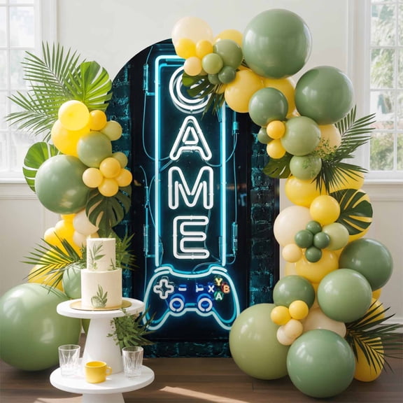 Game Neon Sign Arch Backdrop Cover, 5FT, Modern Video Game Controller Blue Glowing Tube Spandex Arch Covers Double-Sided Backdrop for Wedding Birthday Party Photo Background Decoration