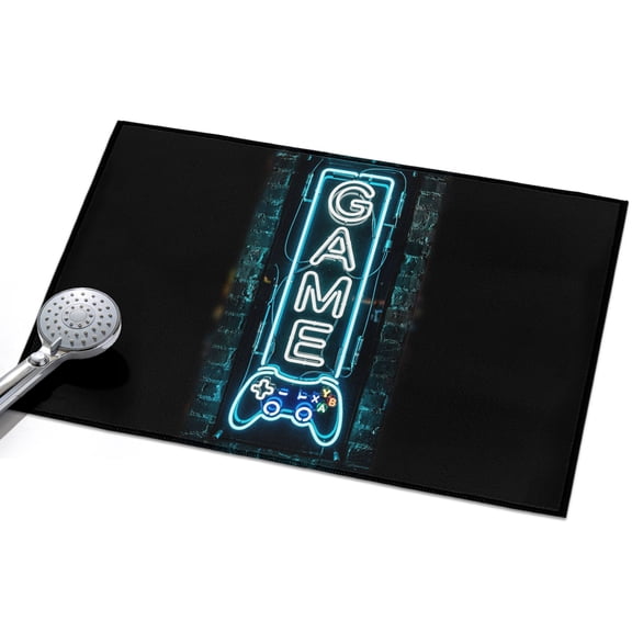 Game Neon Sign Area Rugs 2x3ft Modern Video Game Controller Blue Glowing Tube Floor Rug&nbsp;Non Slip Low Pile Ultra Soft Throw Carpet for Entryway Indoor Entrance Kitchen Bathroom
