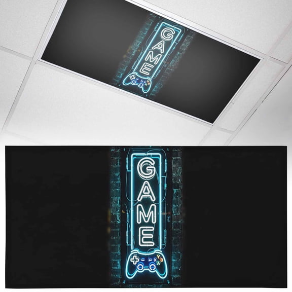 Game Neon Sign Fluorescent Light Covers Modern Video Game Controller Blue Glowing Tube Magnetic Light Filters Ceiling Lighting Panel Shade for Classroom Office Home 2 x 4 ft, 1 Pack