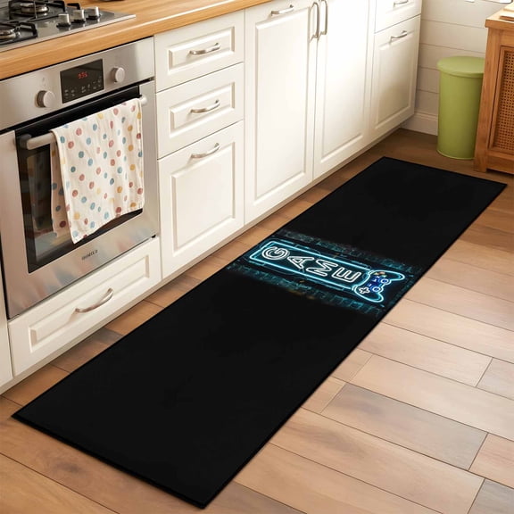 Game Neon Sign Hallway Washable Runner Rug 2x6 Modern Video Game Controller Blue Glowing Tube Kitchen Runner Mat with Non Slip Backing Low Pile Thin Floor Carpet for Indoor Bedroom Living Room