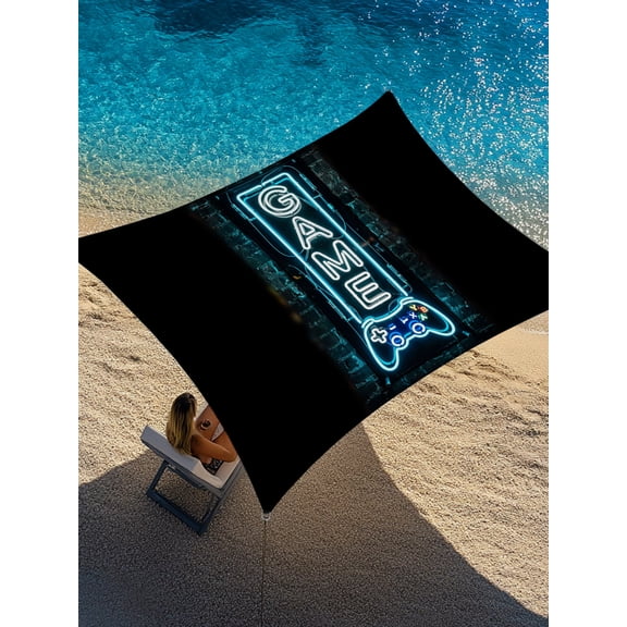Game Neon Sign Sun Shade Sail 8' x 10', Modern Video Game Controller Blue Glowing Tube Rectangle Outdoor Sunshade Canopy, Waterproof UV Block Patio Covers for Garden Yard Beach