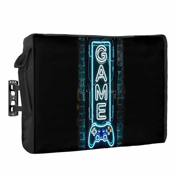 Game Neon Sign Waterproof Outdoor TV Cover, Modern Video Game Controller Blue Glowing Tube Outside Weatherproof TV Enclosures for 80 to 85 Inch LCD Television Shield Flat Screen Protectors
