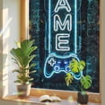 thumbnail image 1 of Game Neon Sign Window Privacy Film, Modern Video Game Controller Blue Glowing Tube Stained Glass Rainbow Film Decorative Window Clings, Static Cling Sun Blocking Stickers 17.7" x 39.3", 1 of 9