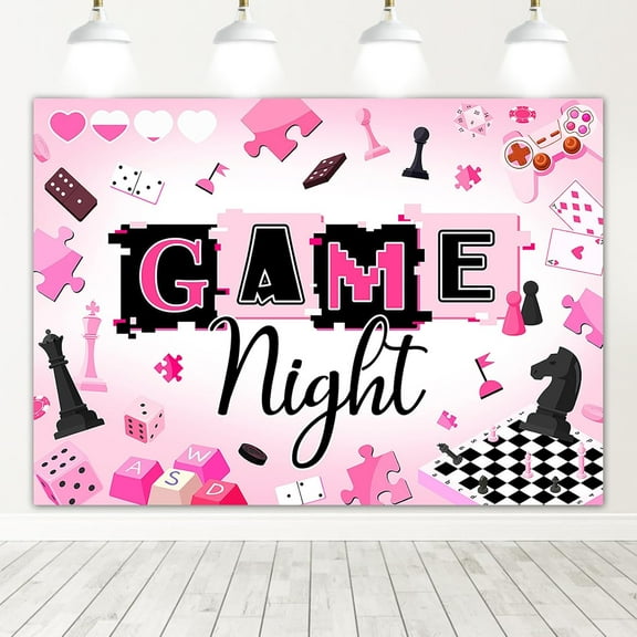 Game Night Backdrop Pink Girls Night Background Sleepover Prom Camp Game Night Birthday Party Decorations Photo Booth Props