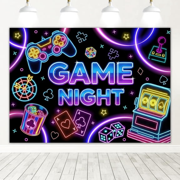 Game Night Theme Backdrop Glow Neon Game On Birthday Photography Background Sleepover Slumber Prom Gaming Party Decorations Supplies Cake Table Banner Photo Booth Props