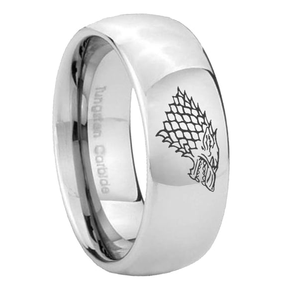 Game Of Thrones House Stark Direwolf Gray Polish Dome Tungsten Ring 10MM