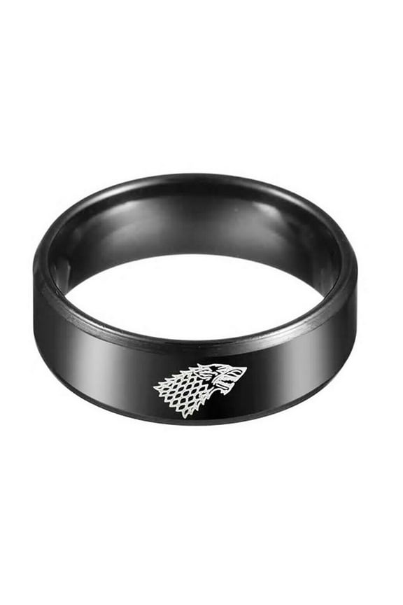 Game Of Thrones Stark Wolf Logo Black Stainless Steel Band Ring Size 11