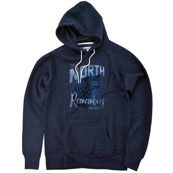 Game Of Thrones The North Remembers Unisex Adult Slim Fit Pull-Over Heather Hoodie, Navy, Medium