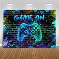 thumbnail image 1 of Game On Backdrop Video Game for Boys Level Up Birthday Party Decoration Game Night Arcade Neon Glow Gamer Banner Photography Background, 1 of 10