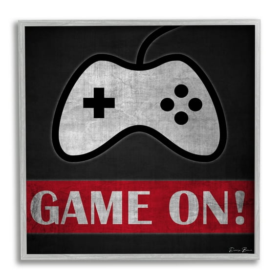 Game On Bold Gamer Phrase Retro Controller Art for Kids Framed Art Print Wall Art, 17x17
