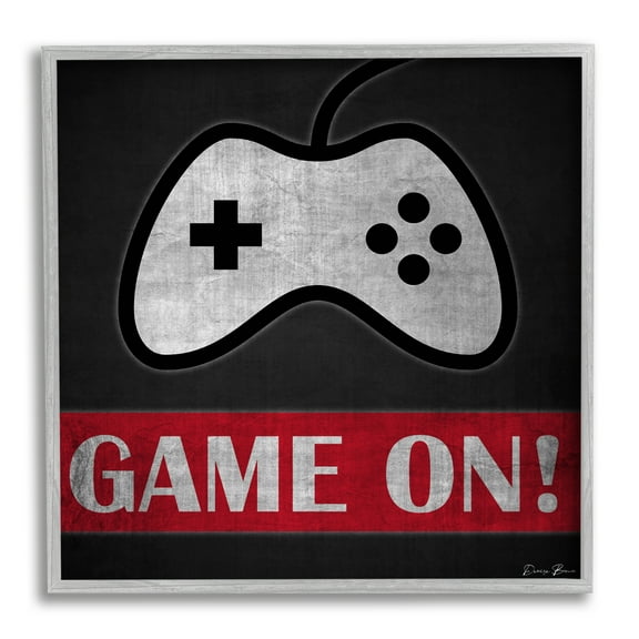 Game On Bold Gamer Phrase Retro Controller Art for Kids Framed Art Print Wall Art, 17x17