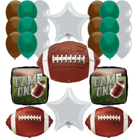 Game On Football Party Decoration Deluxe 31pc Balloon Pack, Brown Silver White