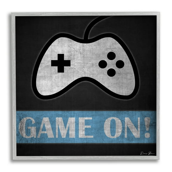 Game On Gamer Phrase Retro Distressed Controller Art for Kids Framed Art Print Wall Art, 17x17