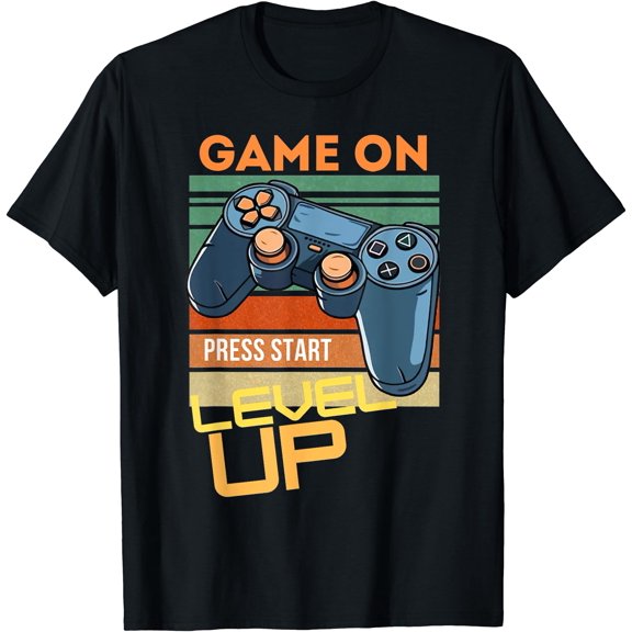 Game On Press Start Level Up T-Shirt, Unisex T-Shirt