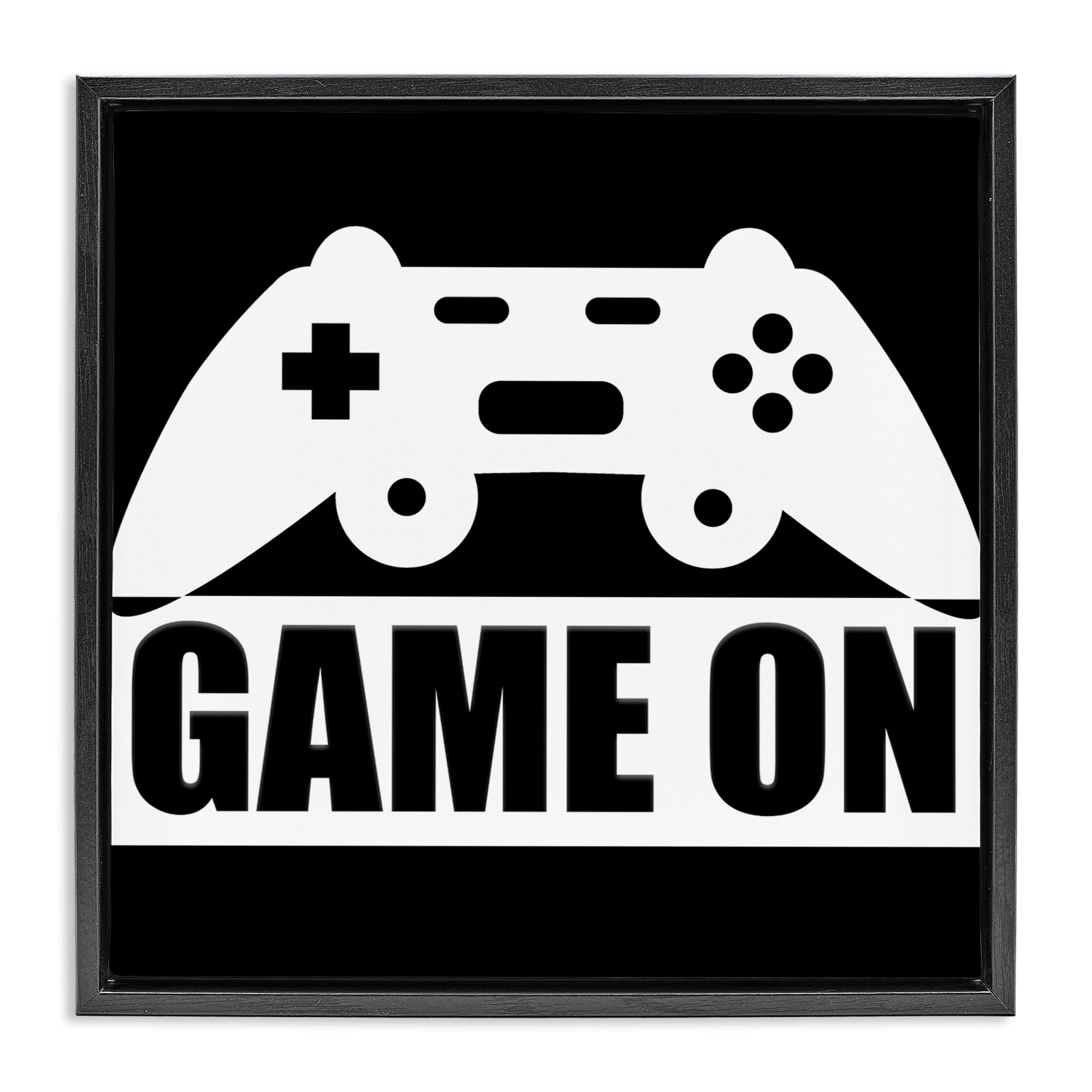 Game On Retro Black & White Black Framed Floater Canvas Wall Art, design by Kim Allen