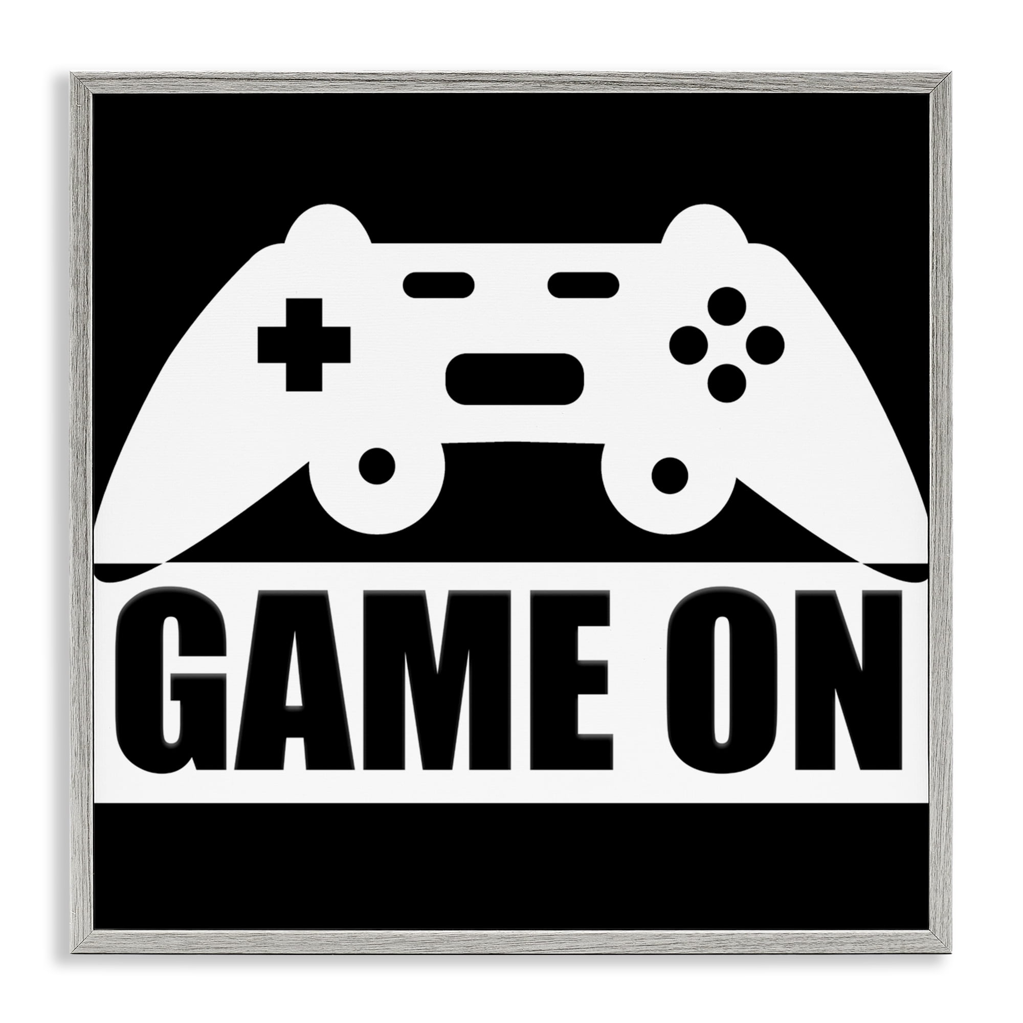 Game On Retro Black & White Gray Framed Giclee Art, design by Kim Allen