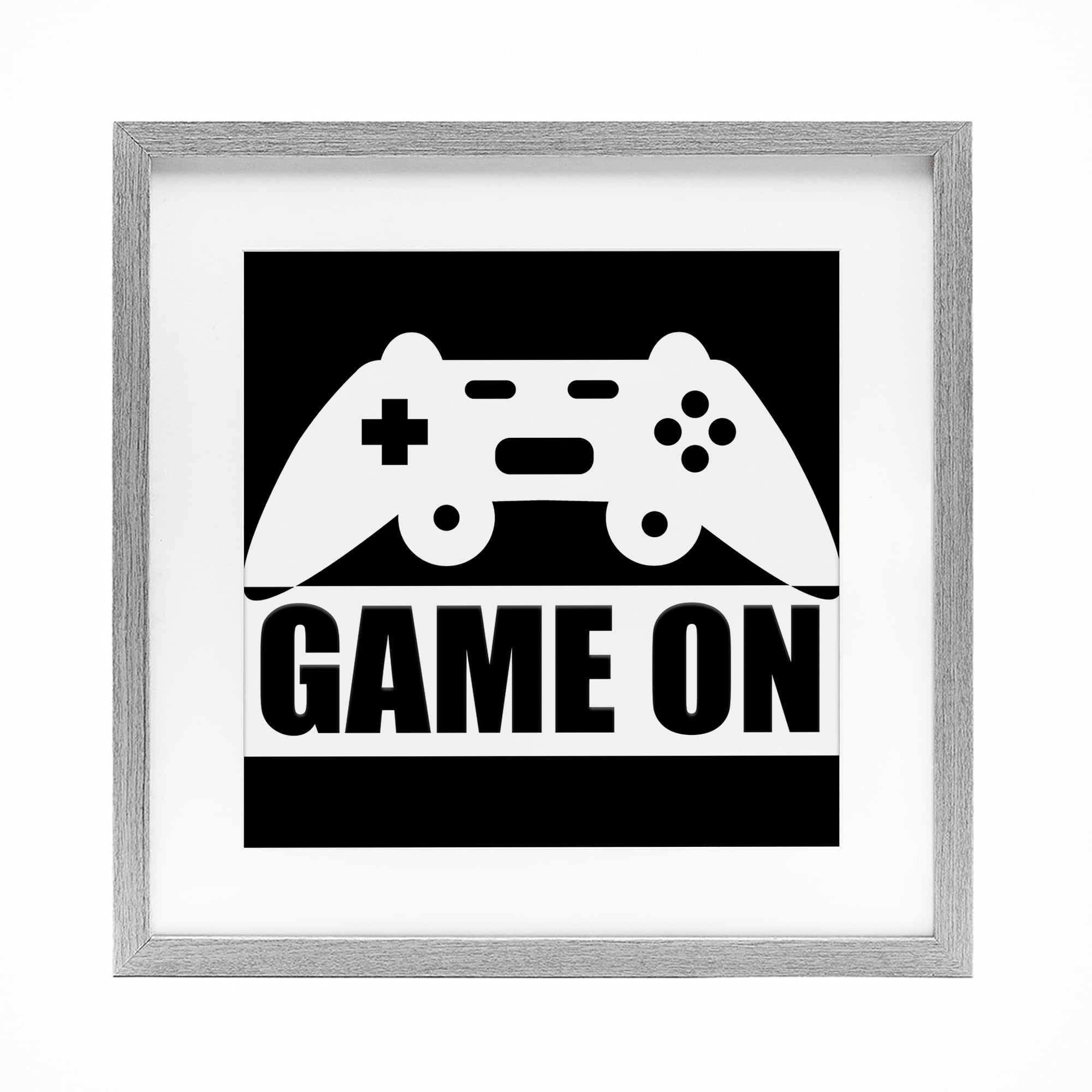 Game On Retro Black & White Gray Framed Print Under Glass, design by Kim Allen