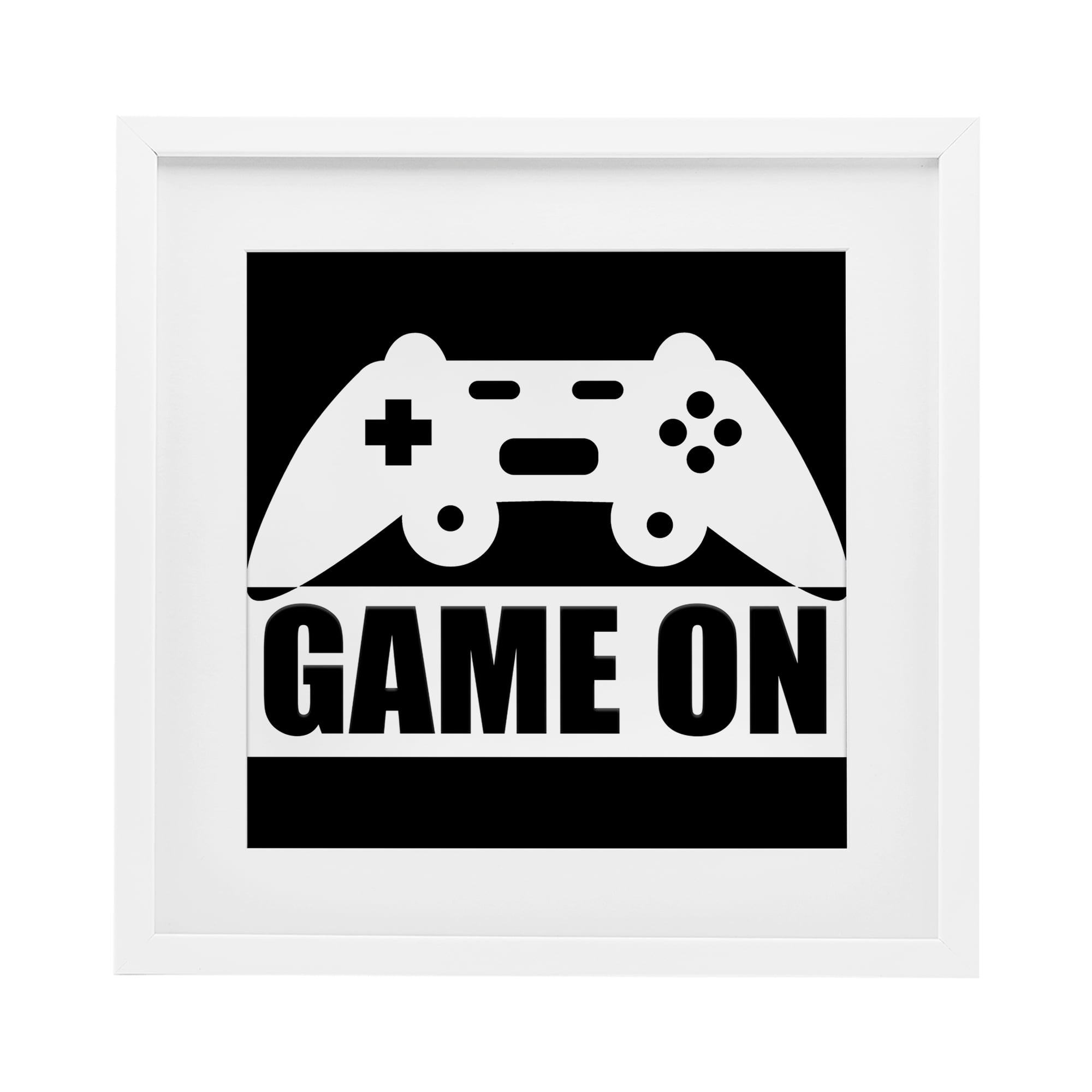 Game On Retro Black & White White Framed Print Under Glass, design by Kim Allen
