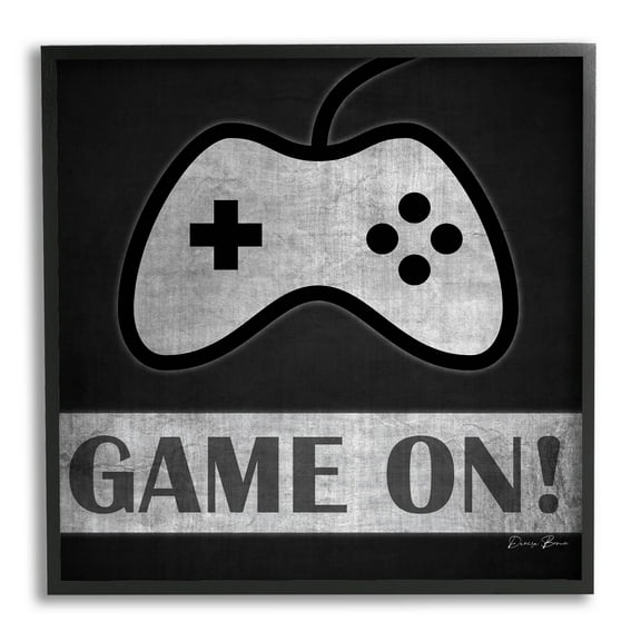 Game On Video Gaming Phrase Art for Kids Graphic Art Black Framed Art Print Wall Art
