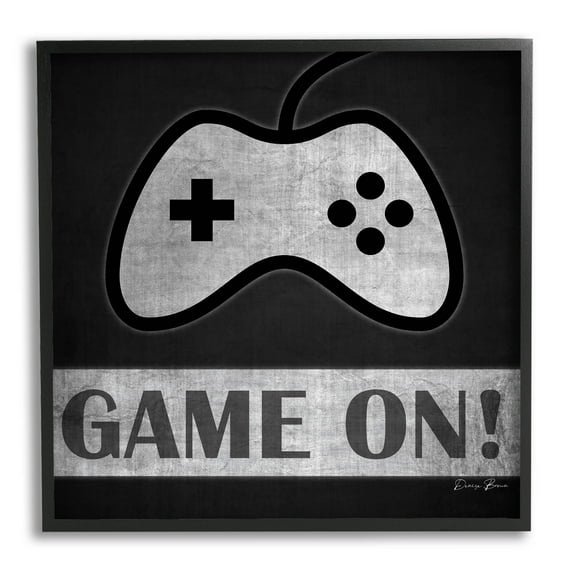 Game On Video Gaming Phrase Art for Kids Graphic Art Black Framed Art Print Wall Art