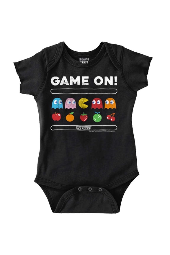 Game On Vintage 80s PACMAN Gamer Romper Boys or Girls Infant Baby Brisco Brands 18M