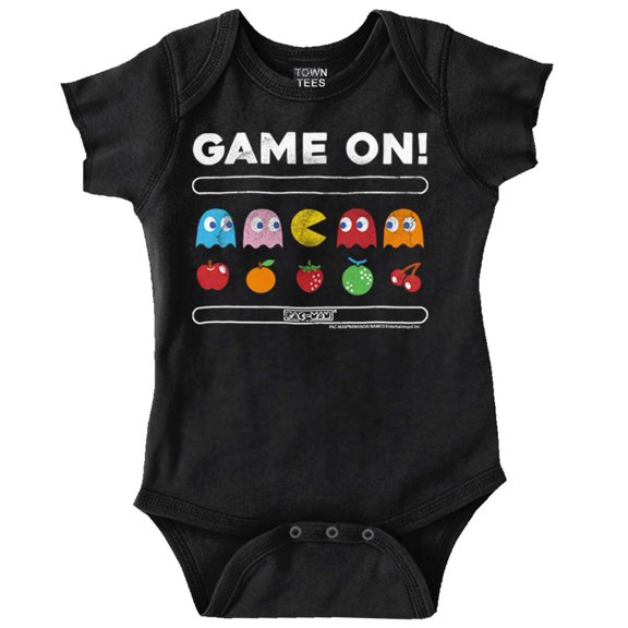 Game On Vintage 80s PACMAN Gamer Romper Boys or Girls Infant Baby Brisco Brands NB