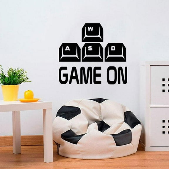 Game On Wall Sticker WASD Keyboard Controller Choose Your Weapon Gamer Video Game Boys Room Playroom Decal Home Decor Mural 47x42cm