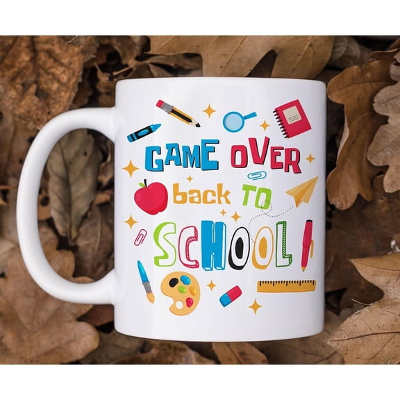 Game Over Back to School Word Ceramic Mug Coffee Tea Mug Cup with Handle, Back to School Gifts for Teachers Students Boys Girls