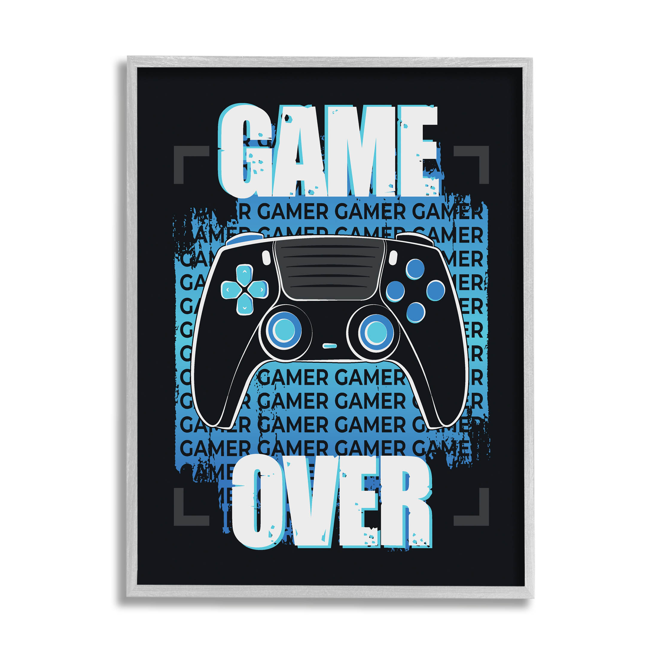 Game Over Controller Phrase Art for Kids Graphic Art Gray Framed Art Print Wall Art