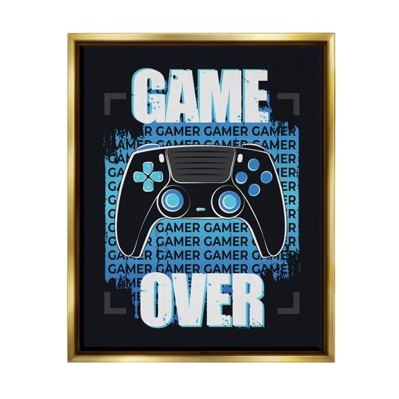 Game Over Controller Phrase Art for Kids Graphic Art Metallic Gold Framed Art Print Wall Art