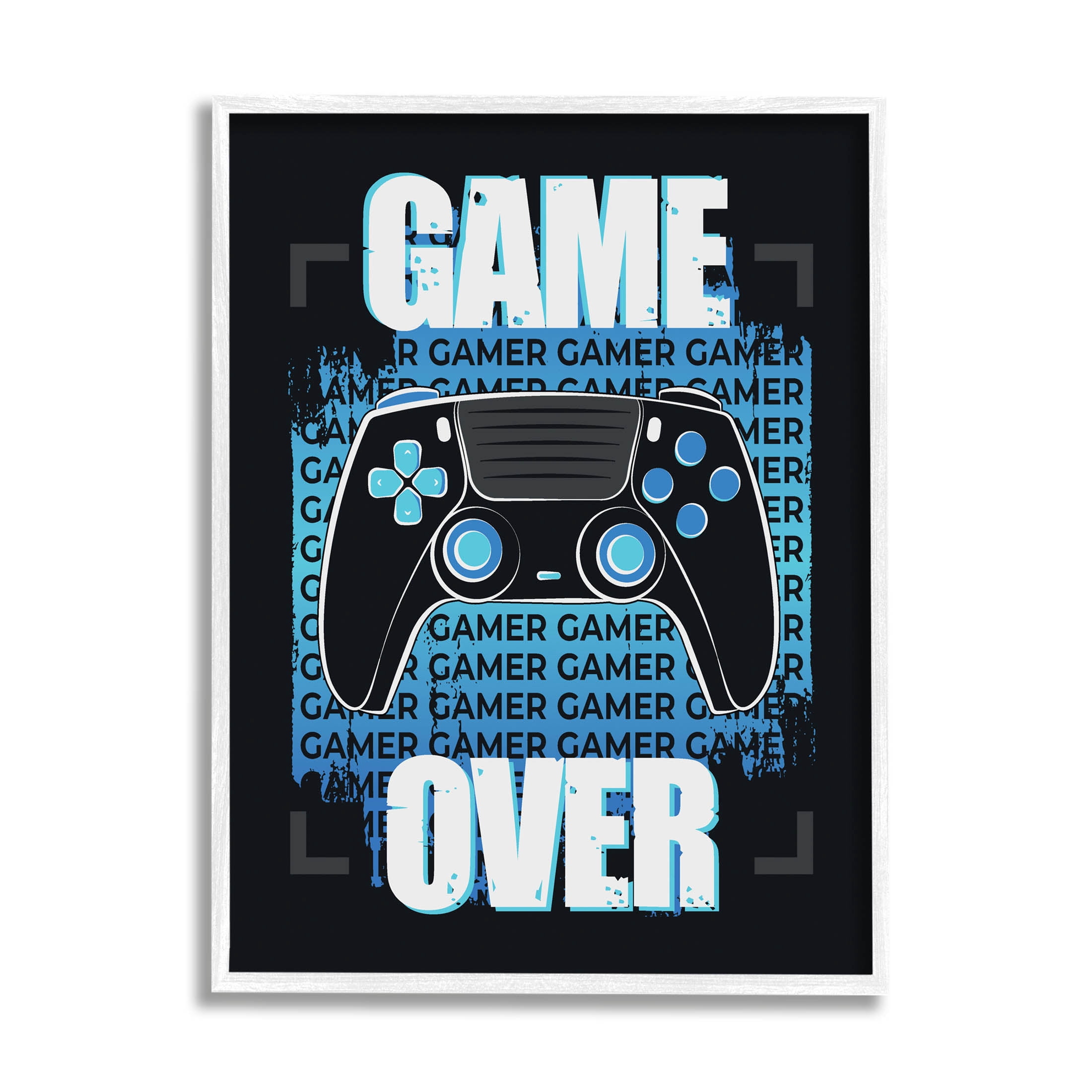 Game Over Controller Phrase Art for Kids Graphic Art White Framed Art Print Wall Art