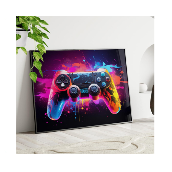 Game Over Controller Wall Art Neon Gaming Room Decor, UNFRAMED PAPER POSTER