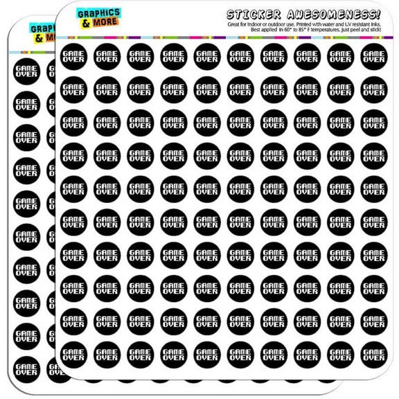 Game Over Gamer Pixel Font Geek 200 1/2" (0.5") Planner Calendar Scrapbooking Crafting Stickers