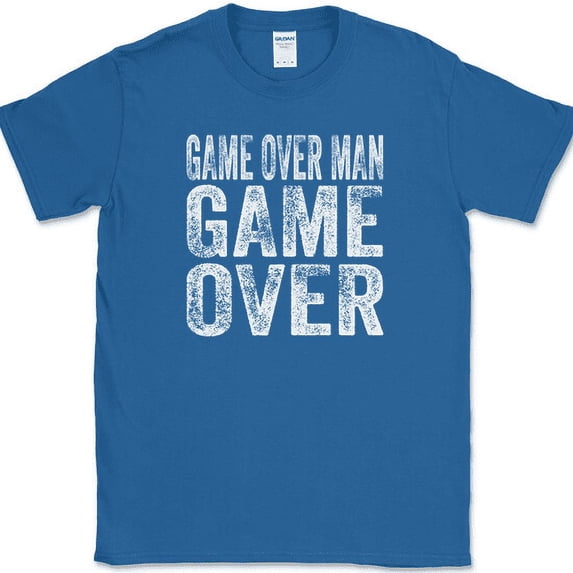Game Over Man Game Over T-Shirt Sci Fi Movie Aliens Text Video Tee - Royal Blue, 5XL