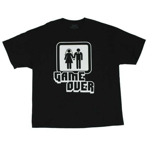 Game Over Mens T-Shirt -  Stick Figure Wedding 8 Bit Logo