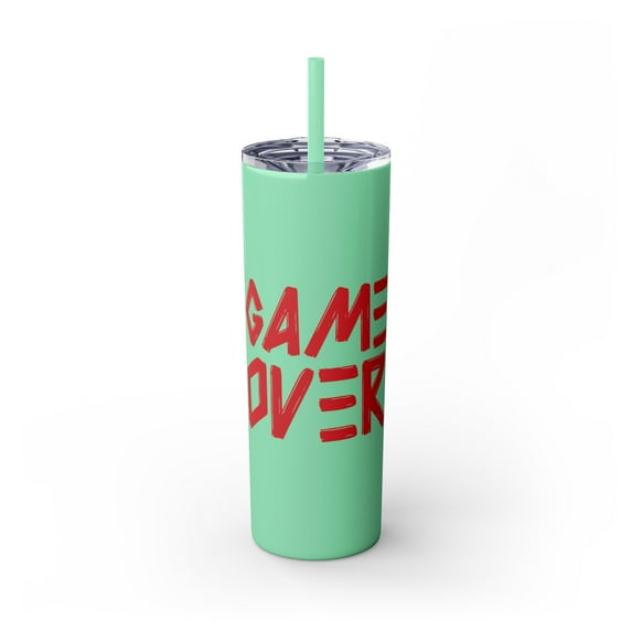 Game Over Skinny Tumbler - 20oz Red Print Cup with Straw