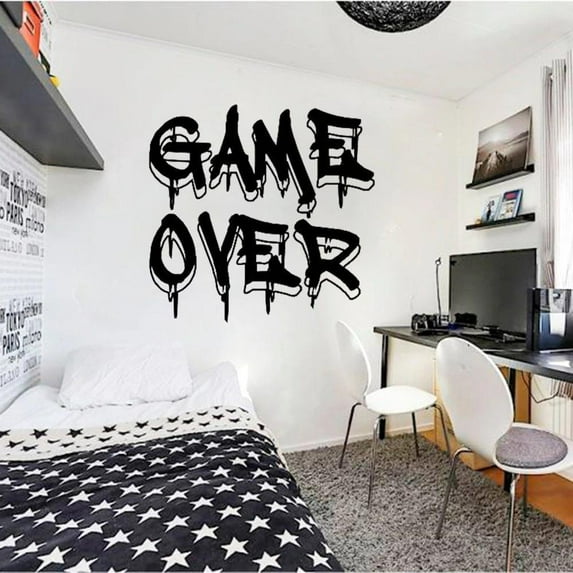 Game Over Wall Decal Gamer Controller Video Game Wall Decals Customized For Kids Bedroom Playroom Vinyl Wall Sticker 74x76cm