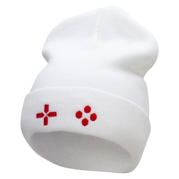 Game Pad Embroidered 12 Inch Long Knitted Beanie - White OSFM