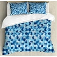 thumbnail image 1 of Game Pattern Duvet Cover Set, Monochrome Abstract Geometric Art with Separate Pieces, Decorative 3 Piece Bedding Set with 2 Pillow Shams, King Size, Blue Night Blue Pale Blue, by Ambesonne, 1 of 3