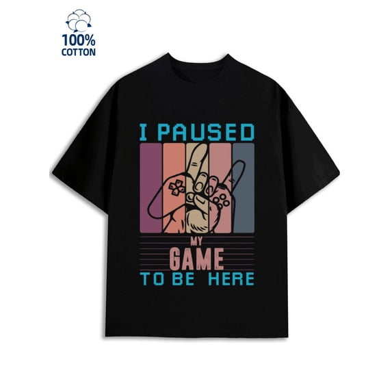 Game Pause Tee Men game console black Hip-hop streetwear happy funny Trendy Unisex Shirt Printed tshirts Fashion Unisex Shirt Graphic tshirts Vintage Unisex Shirt Cotton tshirts