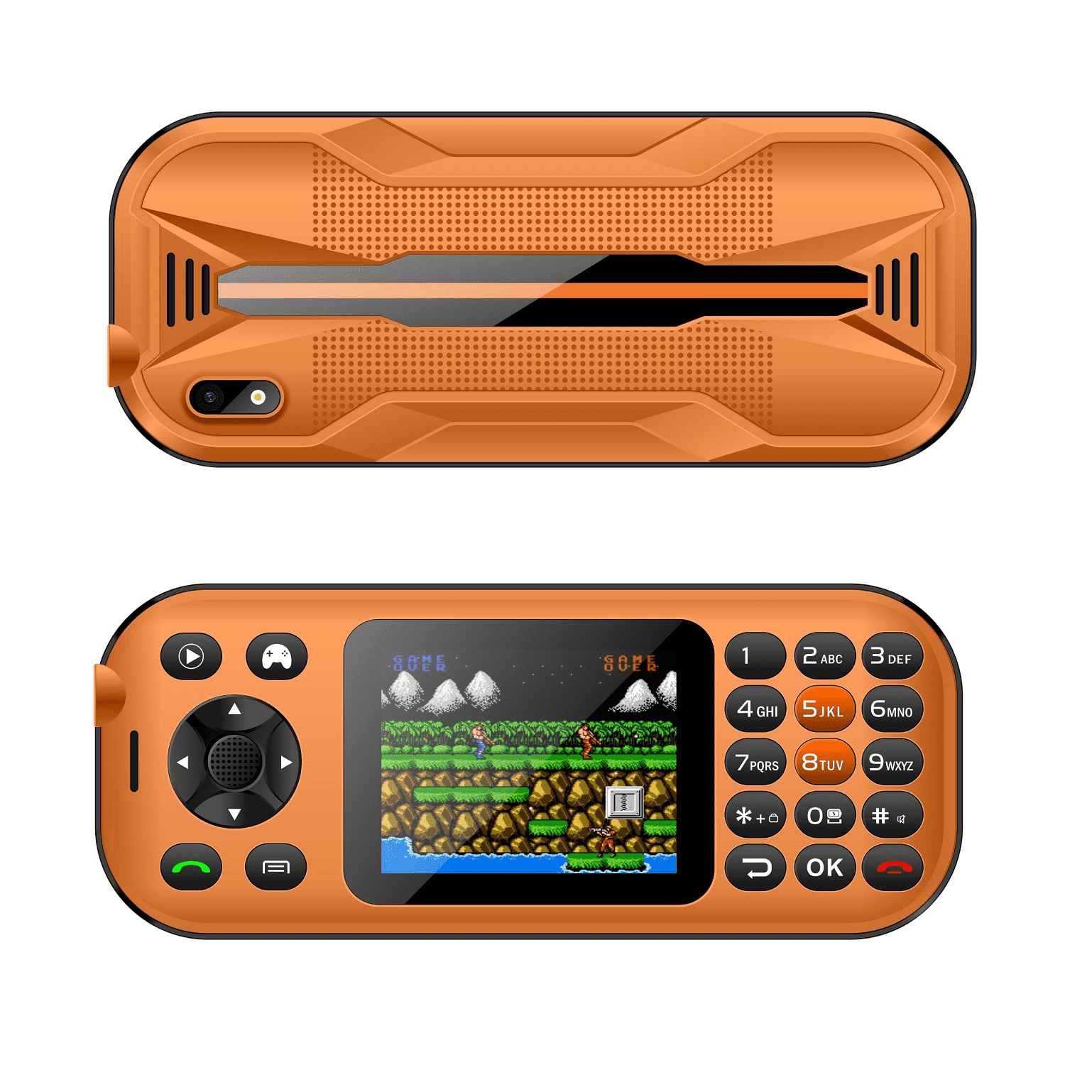 Game Phone Built-in 201 Classic Games 2.8 inch 2G GSM Dual SIM Button Mobile Phone Classic Handheld Game Player for Travel/Backup (Orange)