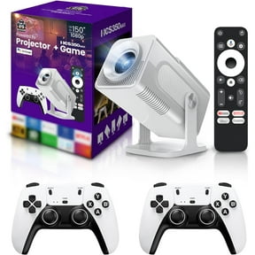 Game Projector with 2 gamepads Gaming Consoles Mini Projector with Wifi and Bluetooth Home Theater Office Outdoor Smart Portable Projector Built in 20,000+ Retro Games