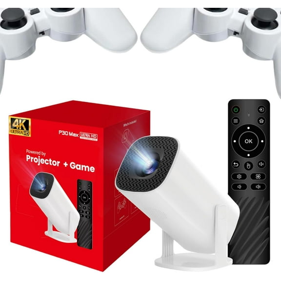 Game Projector MAX, P30 Max Projector and Game, Projector Video Games P30 Max, Smart Projector with Built in Apps and Games P30 Max, 4K HD WIFI Retro Game Projector with 2 Wireless Controllers