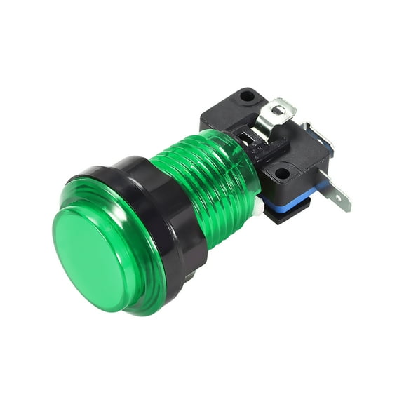 Game Push Button 33.5mm Round 12V LED Illuminated Push Button Switch with Micro switch Green 1pcs